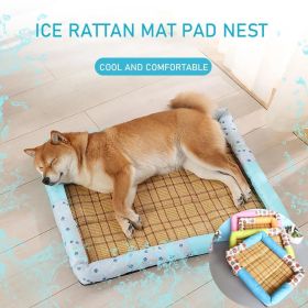 Breathable Pet Puppy Cooling Mat Bed Summer Protection Cervical Spine Cat Dog Ice Mat Square Rattan Kennel Supplies - green - 40cm*30cm*7cm