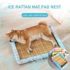 Breathable Pet Puppy Cooling Mat Bed Summer Protection Cervical Spine Cat Dog Ice Mat Square Rattan Kennel Supplies - pink - 40cm*30cm*7cm