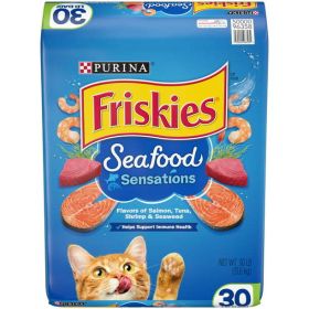 Friskies Seafood Sensations Salmon & Tuna & Shrimp Dry Cat Food, 30 lb Bag - Friskies