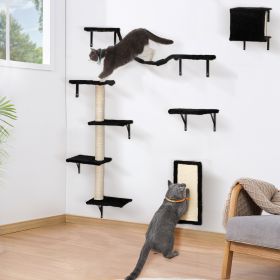 5 Pcs Wall Mounted Cat Climber Set;  Floating Cat Shelves and Perches;  Cat Activity Tree with Scratching Posts;  Modern Cat Furniture - Black