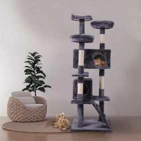 Cat Tree Cat Tower with Scratching Ball, Plush Cushion, Ladder and Condos for Indoor Cats, Gray XH - Gray