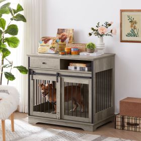 Sliding door dog crate with drawers. 35.43'' W x 23.62'' D x 33.46'' H - Grey