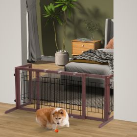 38"-71" Adjustable Wooden Pet Gate for Dogs, Indoor Freestanding Dog Fence for Doorways, Stairs, Deep Brown - As Pic