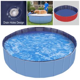 Foldable Pet Swimming Pool PVC Kiddie Baby Dog Swim Pool Bathing Tub Playmat Kids Pools - Blue