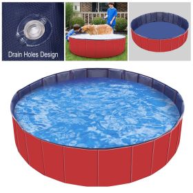 Foldable Pet Swimming Pool PVC Kiddie Baby Dog Swim Pool Bathing Tub Playmat Kids Pools - Red