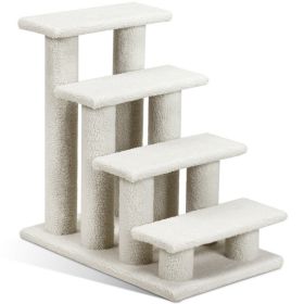 24 Inch 4-Step Pet Stairs Carpeted Ladder Ramp Scratching Post Cat Tree Climber - Beige