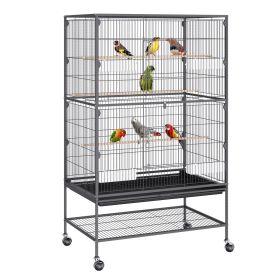 VEVOR 52 inch Standing Large Bird Cage, Wrought Iron Flight Bird Cage for Parakeets, Cockatiels, Parrots, Macaw with Rolling Stand and Tray - Defalut