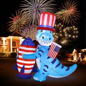 5ft Dinosaur Holding Rocket Independence Day Blow Up Lighted Decoration With 4Led Light - as picture