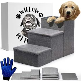 Gray Dog Stairs for High Beds or CouchFoldable Dog Steps With Storage Pet Steps for Small Dogs Medium Dogs Puppy Stairs - Willow Pet Products