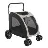 Dog Stroller for Medium to Large Dogs, Foldable Dog Wagon with 4 Wheels, Adjustable Handle, Bid Dog Jogger Stroller, Grey - As shown