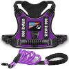 Pet Harness And Leash Set For Dog & Cat; Adjustable No Pull Service Dog Vest Harness For Walking - Purple - L