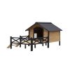 Outdoor Large Wooden Cabin House Style Wooden Dog Kennel with Porch - Yellow Brown