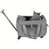 Cat Dog Carrier with Wheels Airline Approved Rolling Pet Carrier with Telescopic Handle Shoulder Strap - Gray