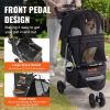 VEVOR Pet Stroller, 3 Wheels Dog Stroller Rotate with Brakes, 35lbs Weight Capacity, Puppy Stroller with Front Pedal, Velcro, Storage Basket and Cup H