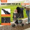 VEVOR Pet Stroller, 3 Wheels Dog Stroller Rotate with Brakes, 35lbs Weight Capacity, Puppy Stroller with Front Pedal, Velcro, Storage Basket and Cup H