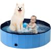 63 Inch Foldable Leakproof Dog Pet Pool Bathing Tub Kiddie Pool for Dogs Cats and Kids - Blue