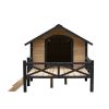 Outdoor Large Wooden Cabin House Style Wooden Dog Kennel with Porch - Yellow Brown