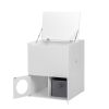 Large Wooden Cat Litter Box Enclosure With Jumping Platform and Fabric Drawer;  Indoor Hidden Cat Washroom Furniture;  White - white